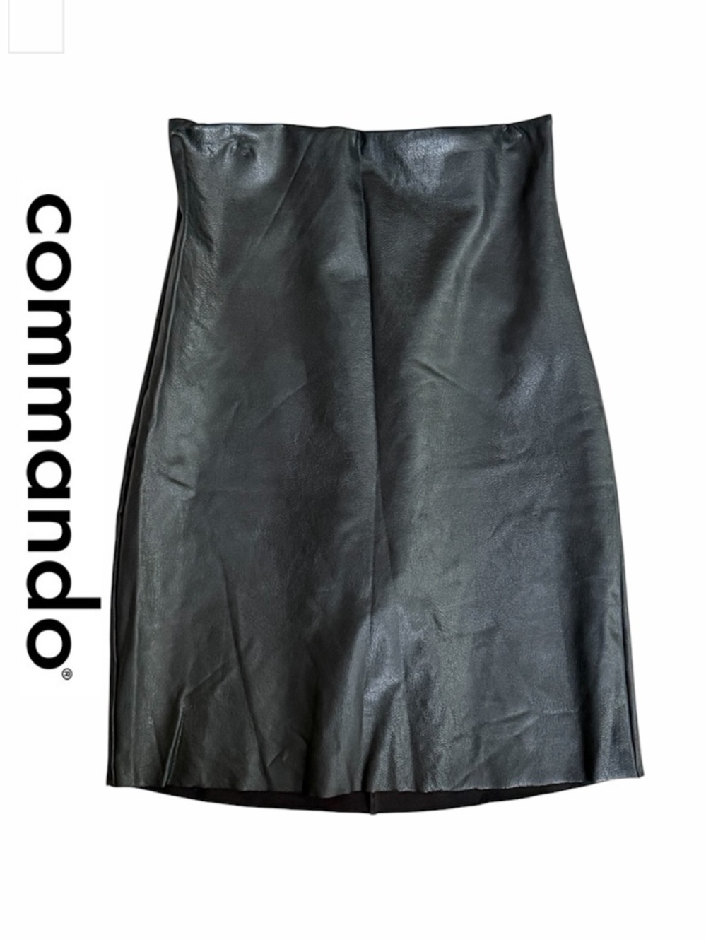 Commando Black Faux Leather High-Rise Pencil Skirt w compression shorts Small